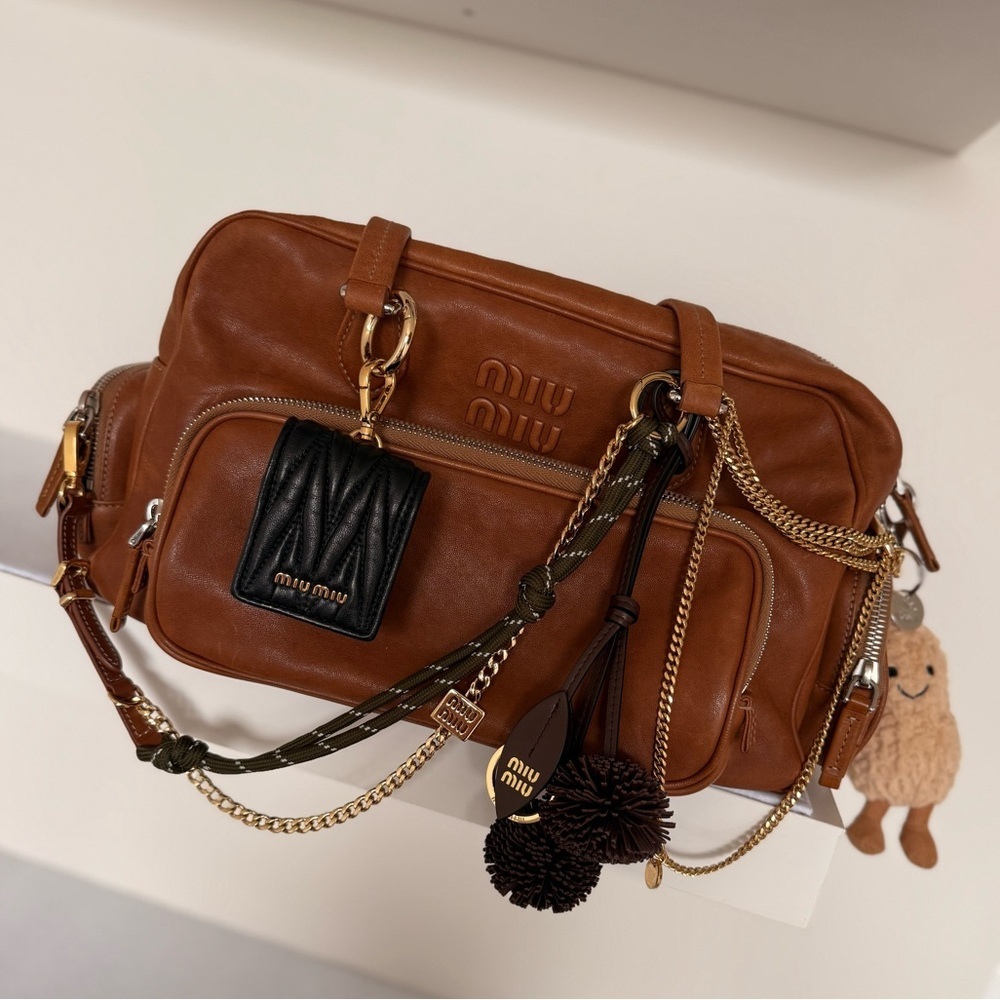 Miu Miu Top Handle Shoulder Bag Handbag Tote with Pockets in Brown Nappa Leather - Picture 7 of 14